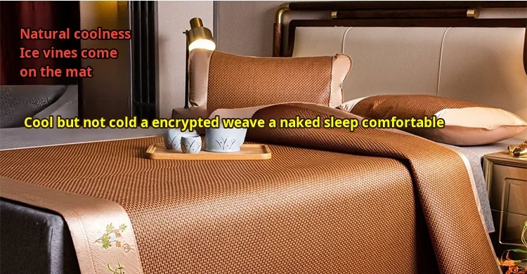 Ice Silk Summer Cooling Mat Natural Vine Foldable Double-Sided Bamboo Mat for 1.5/1.8m Bed Naked Sleeping Dormitory Home Use