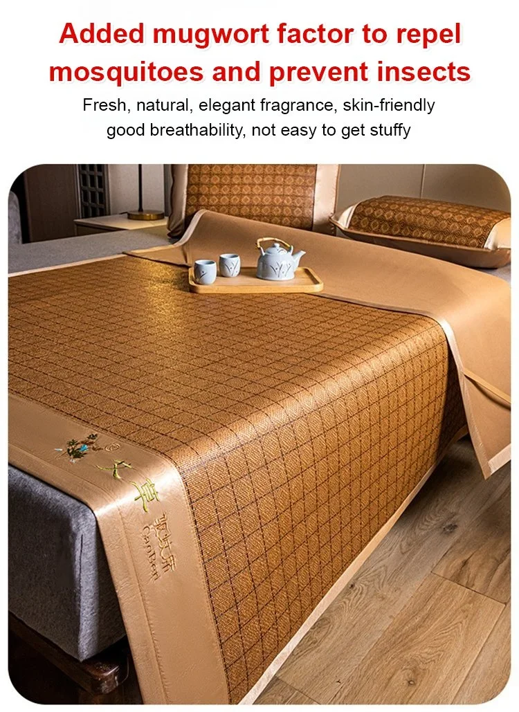 Ice Silk Summer Cooling Mat Natural Vine Foldable Double-Sided Bamboo Mat for 1.5/1.8m Bed Naked Sleeping Dormitory Home Use