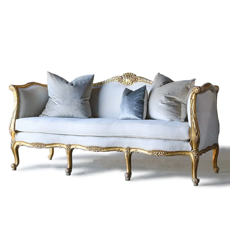 Retro fabric sofa carved gold living room old sofa