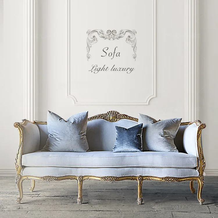 Retro fabric sofa carved gold living room old sofa
