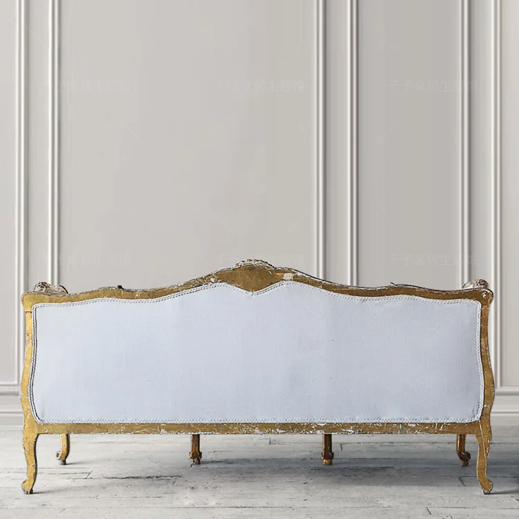 Retro fabric sofa carved gold living room old sofa