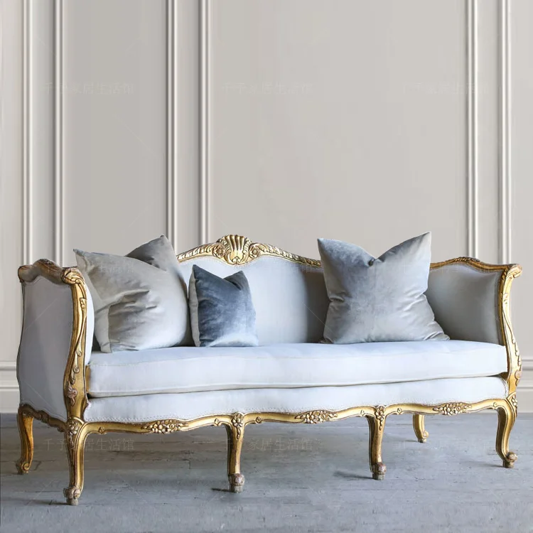 Retro fabric sofa carved gold living room old sofa