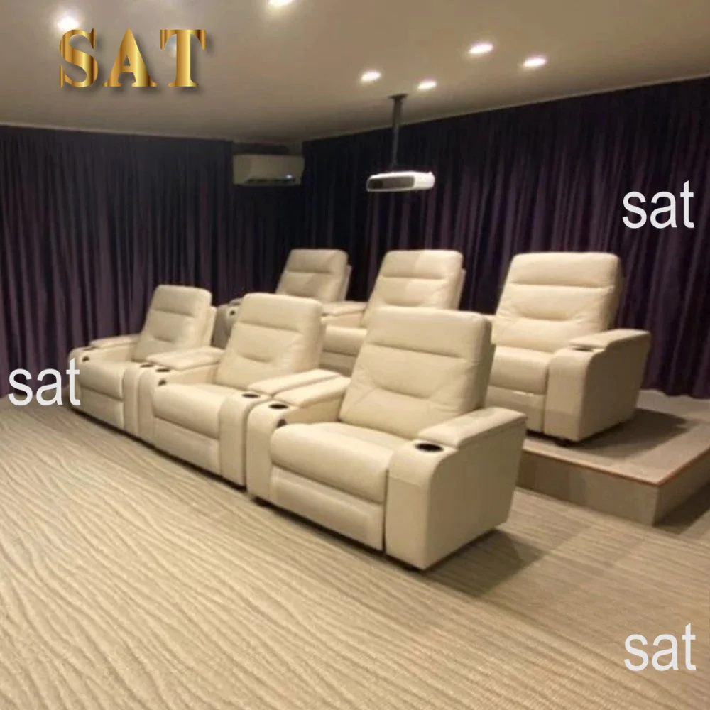 xx- Genuine Leather Sofa set With POWER RECLINING SEATS, Theater Electric Recliner Couch Nordic Seating Room Cinema Sofas^