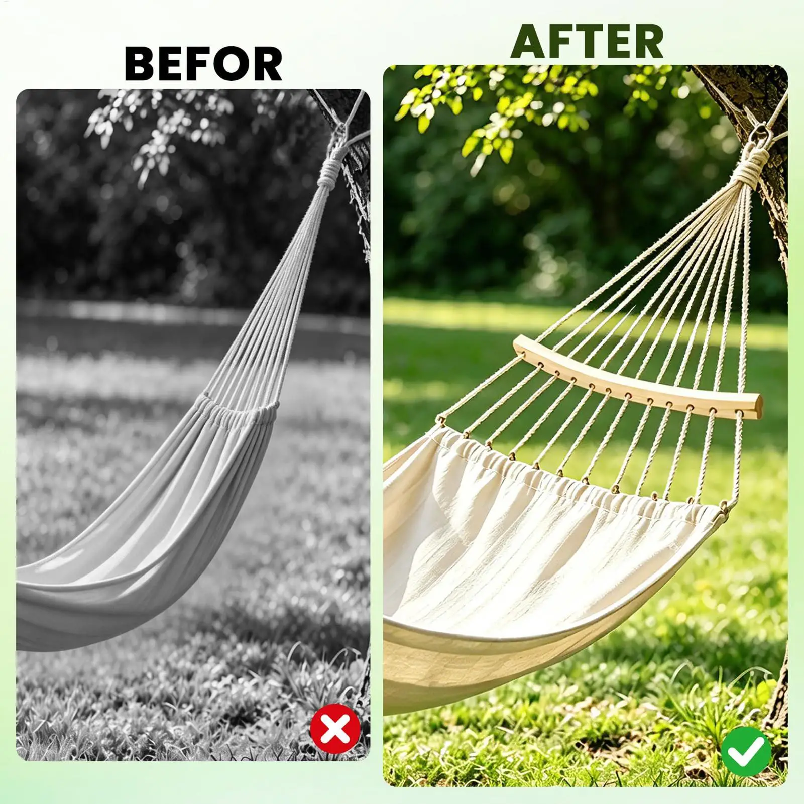 2pcs Hammock Swing Spreader Bar Wooden Detachable Portable Support Hammock Replacement Parts for Camping Backyard Patio