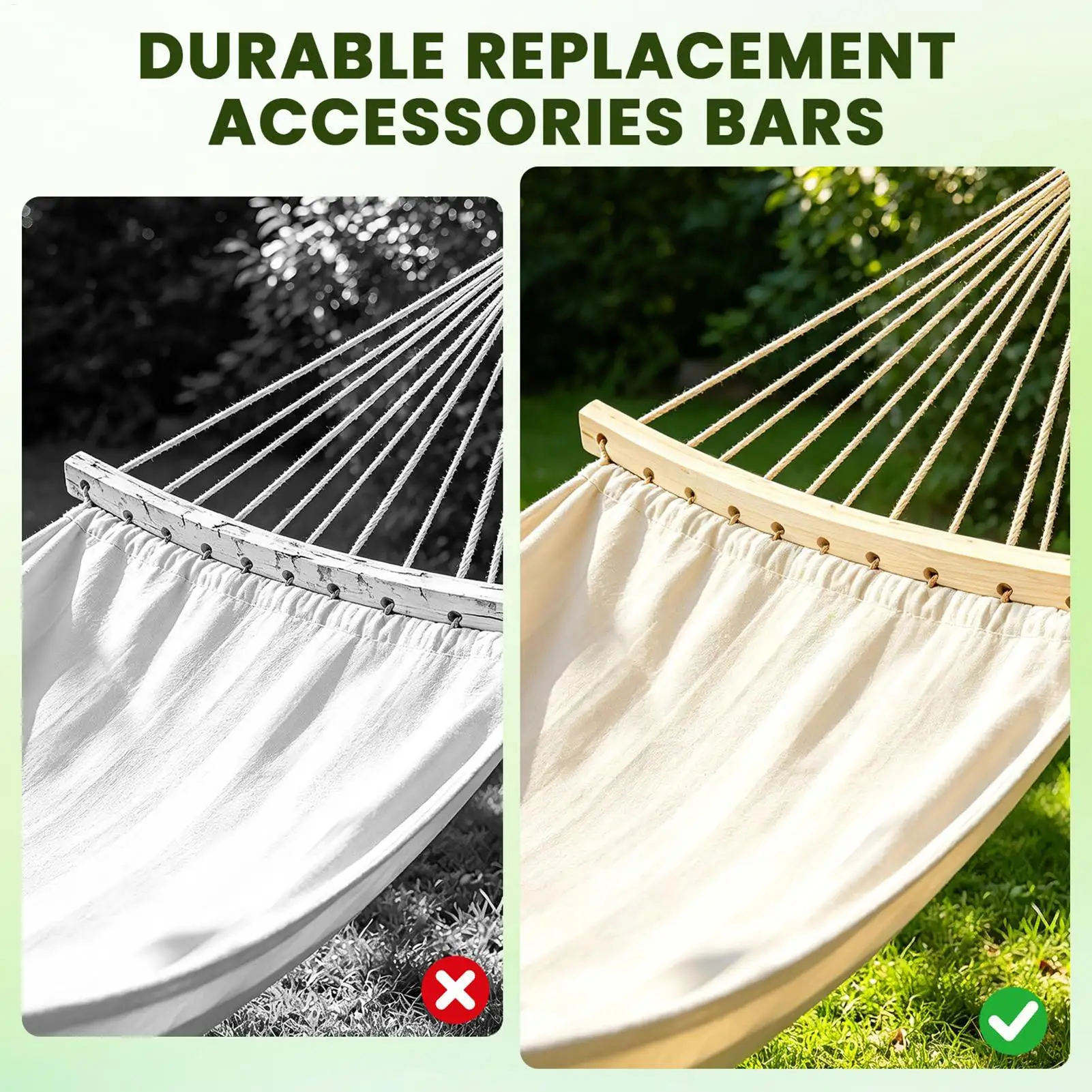 2pcs Hammock Swing Spreader Bar Wooden Detachable Portable Support Hammock Replacement Parts for Camping Backyard Patio