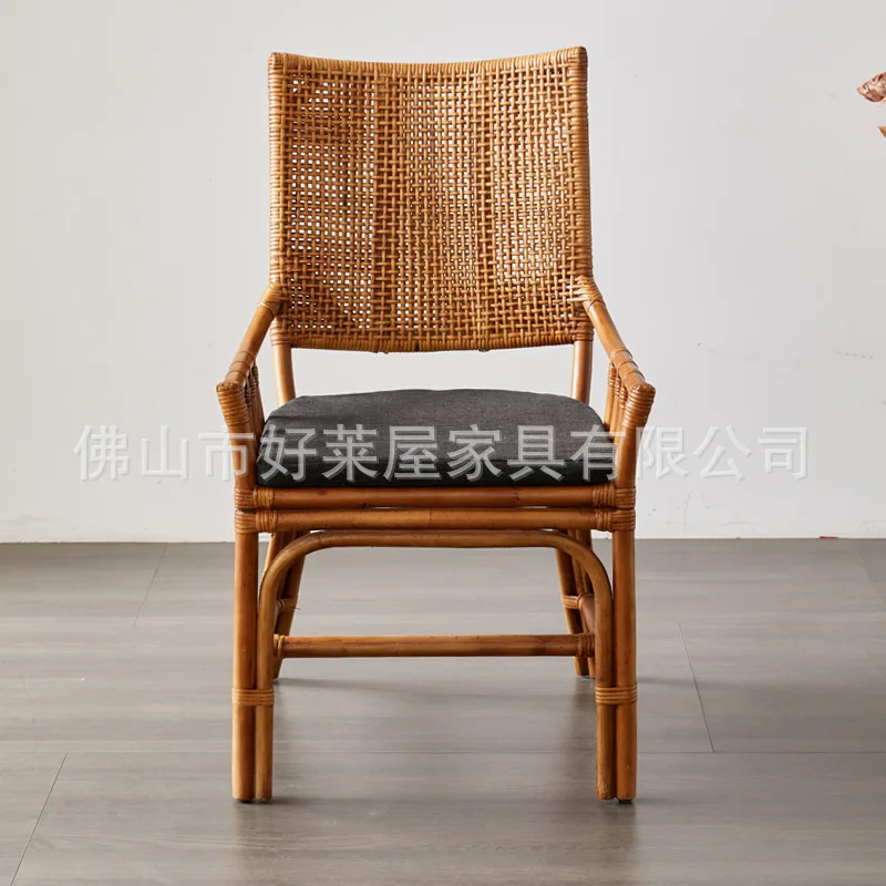 LTT Household Single Natural Rattan High Back Chair Dining Chair Round Comfortable Weaving