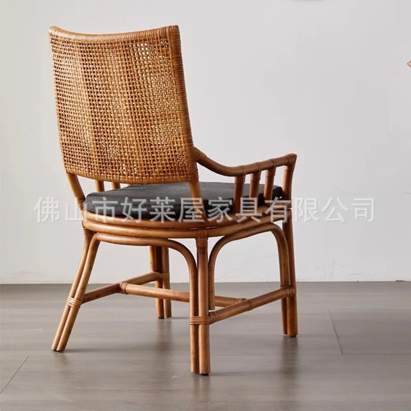 LTT Household Single Natural Rattan High Back Chair Dining Chair Round Comfortable Weaving