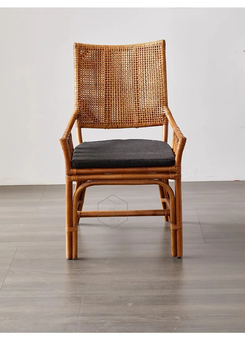 LTT Household Single Natural Rattan High Back Chair Dining Chair Round Comfortable Weaving