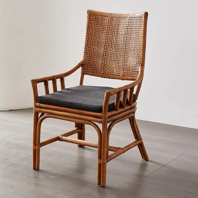 LTT Household Single Natural Rattan High Back Chair Dining Chair Round Comfortable Weaving