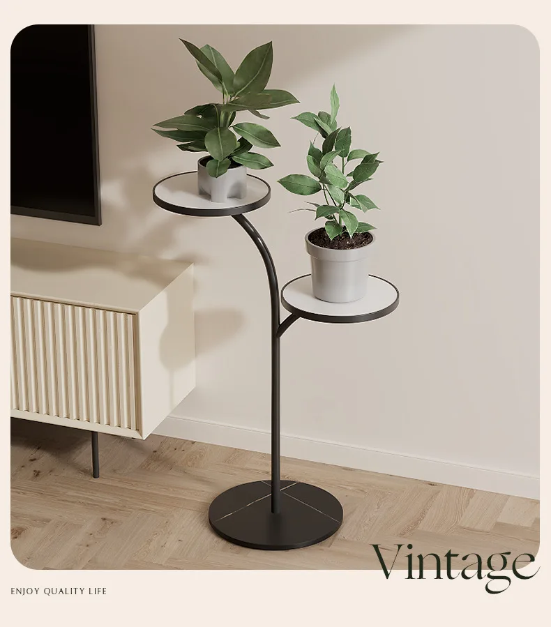 Flower Stand Living Room Floor-to-ceiling Movable Wrought Iron Light Luxury Rock Slab Succulent Green Dill Flower Stand