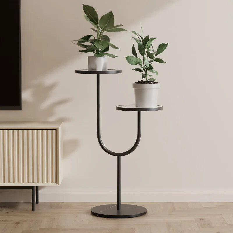 Flower Stand Living Room Floor-to-ceiling Movable Wrought Iron Light Luxury Rock Slab Succulent Green Dill Flower Stand