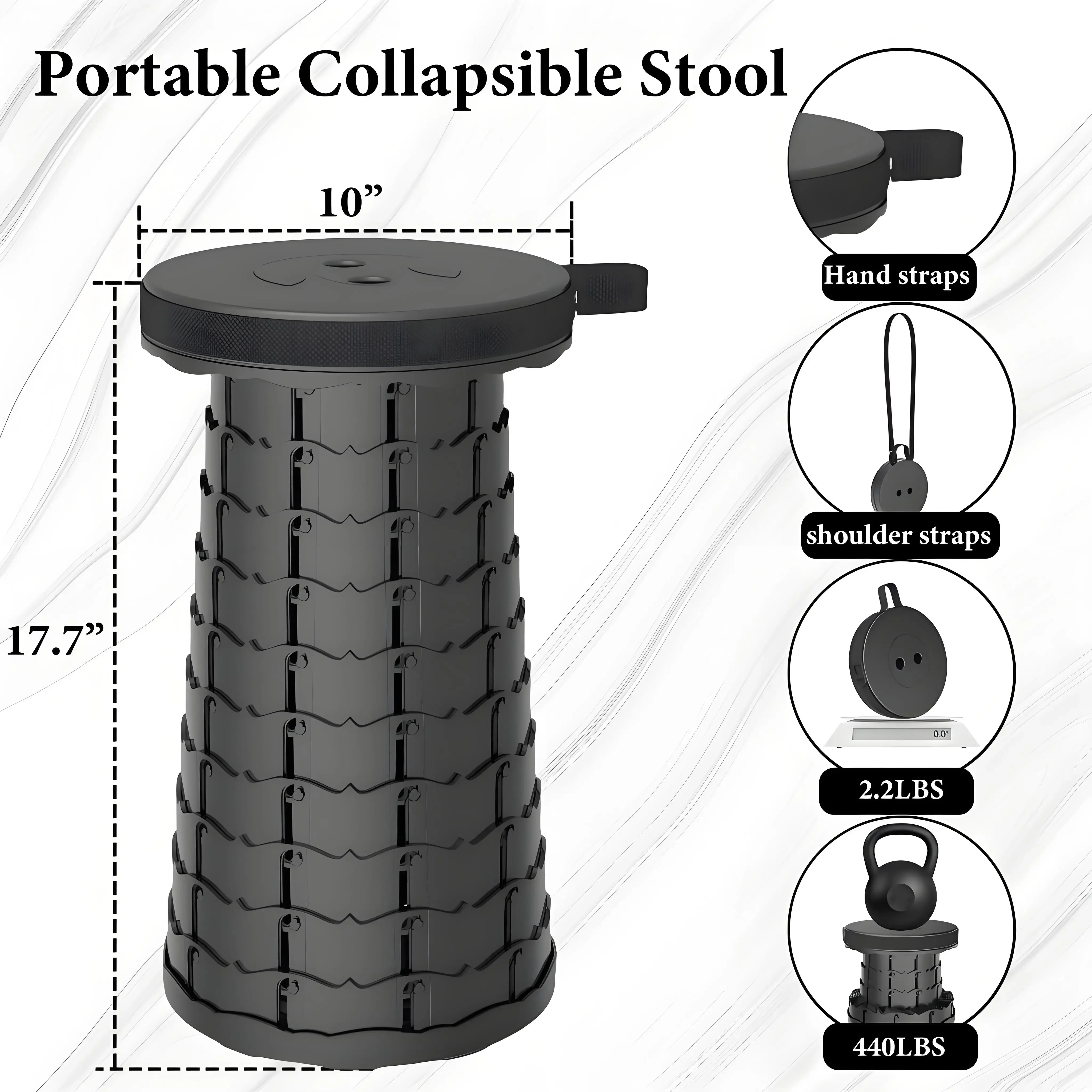 Collapsible Compact Stool Load Bearing Portable Camping Seat Ultra Light Hiking Fishing Outdoor Activities Bus Subway Commuting