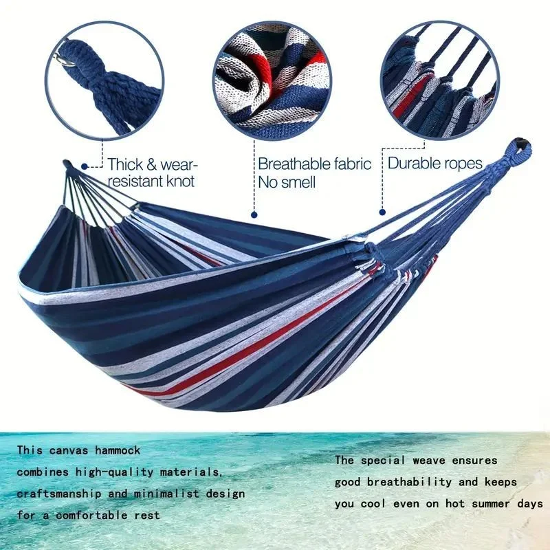 Outdoor Single Dormitory Swing Exit Wear-resistant Thick Striped Hammock Camping Picnic Fishing Travel Portable Hammock