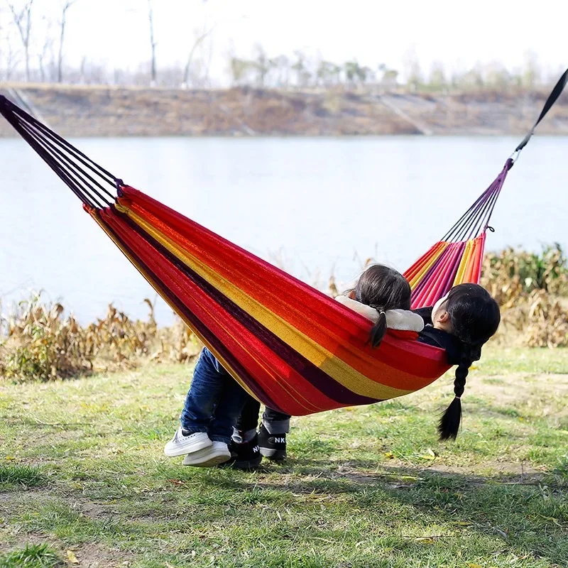 Outdoor Single Dormitory Swing Exit Wear-resistant Thick Striped Hammock Camping Picnic Fishing Travel Portable Hammock