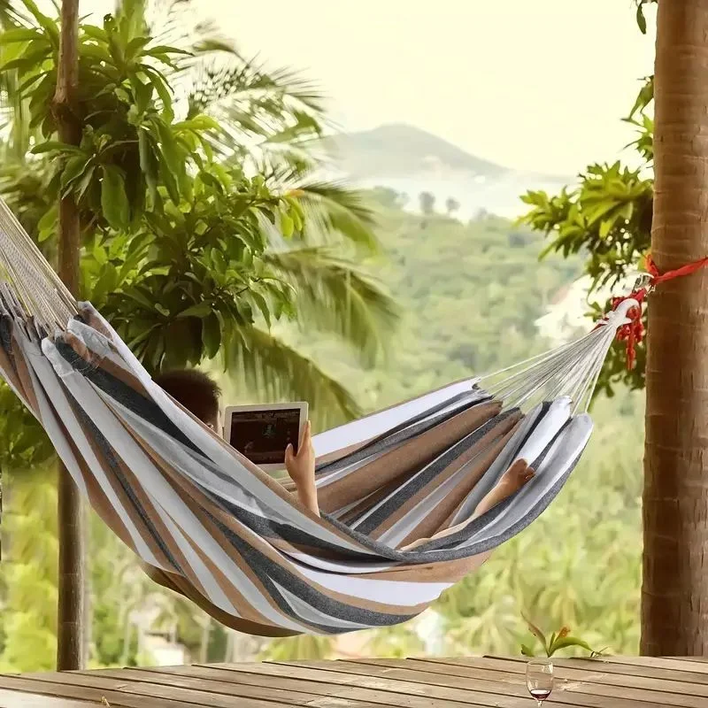 Outdoor Single Dormitory Swing Exit Wear-resistant Thick Striped Hammock Camping Picnic Fishing Travel Portable Hammock