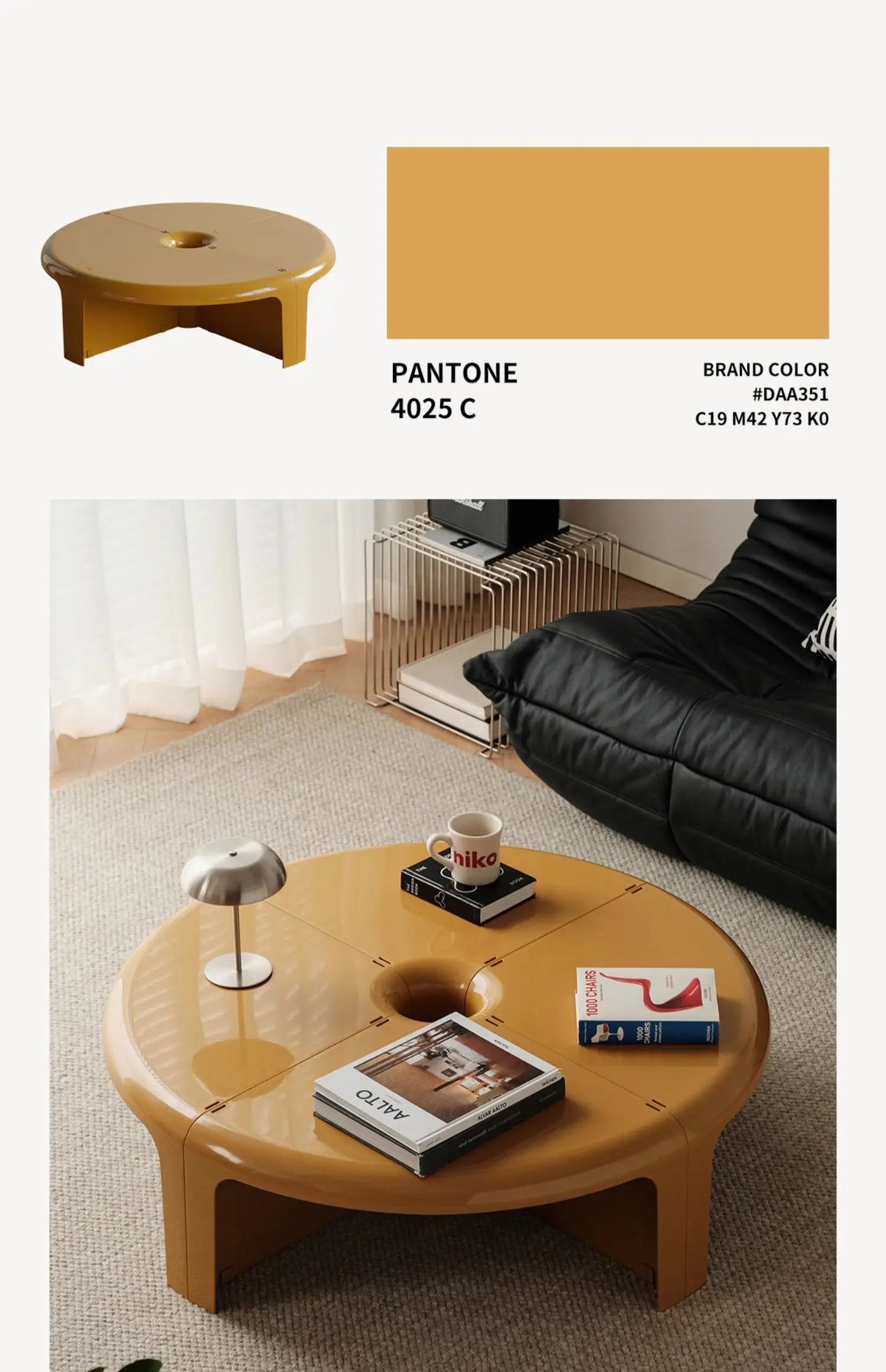 Splicable Round Plastic Coffee Table Macaron Pastel Color Detachable Low Tea Table Minimalist Living Room Center Table