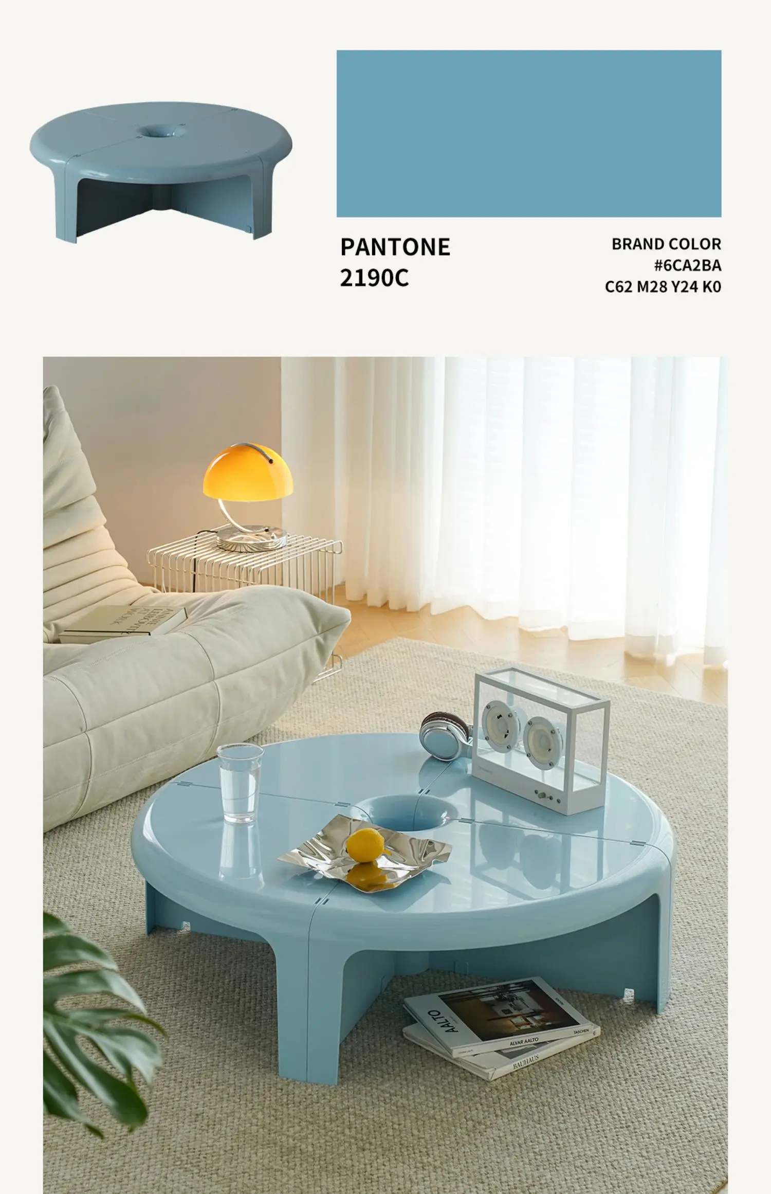 Splicable Round Plastic Coffee Table Macaron Pastel Color Detachable Low Tea Table Minimalist Living Room Center Table