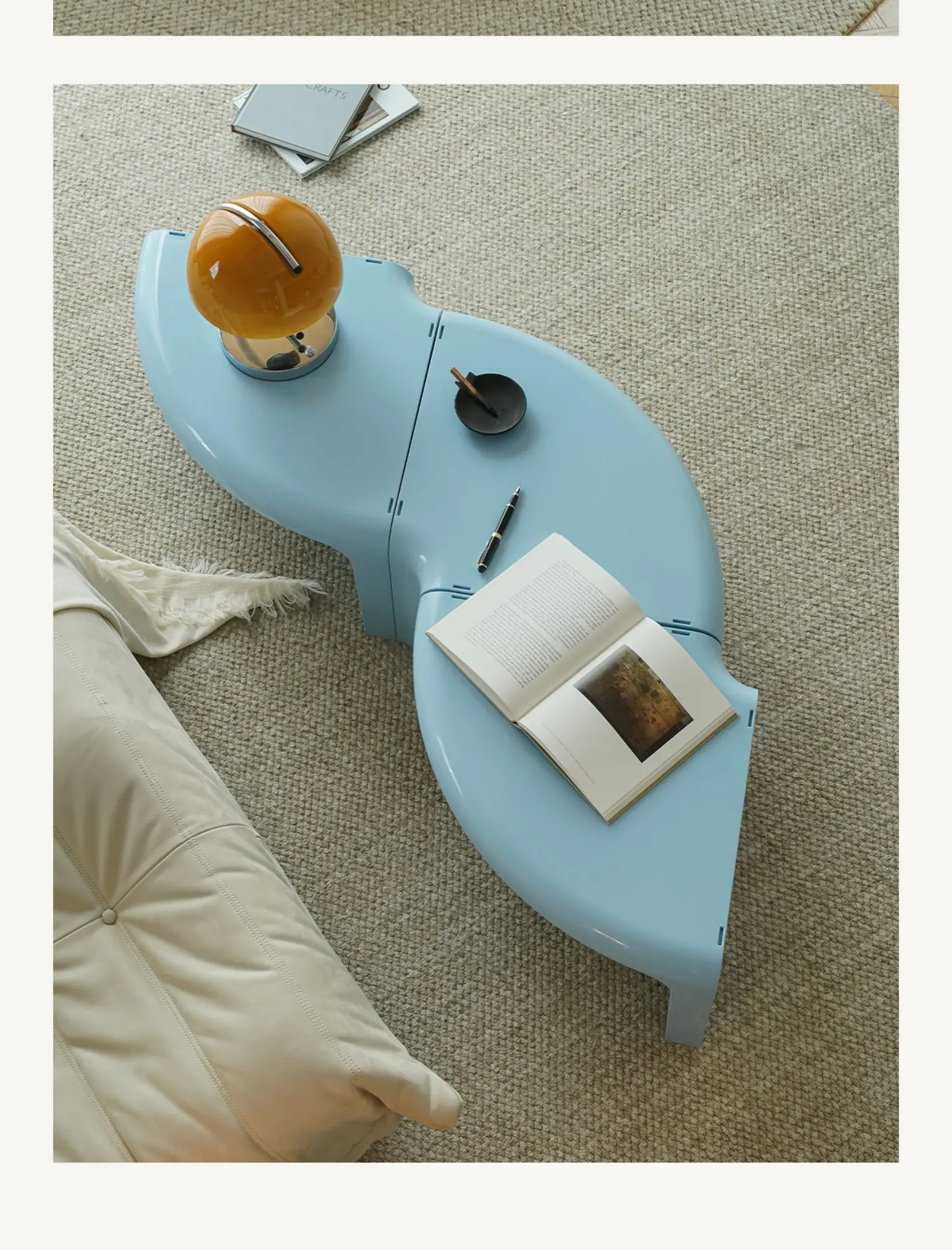 Splicable Round Plastic Coffee Table Macaron Pastel Color Detachable Low Tea Table Minimalist Living Room Center Table