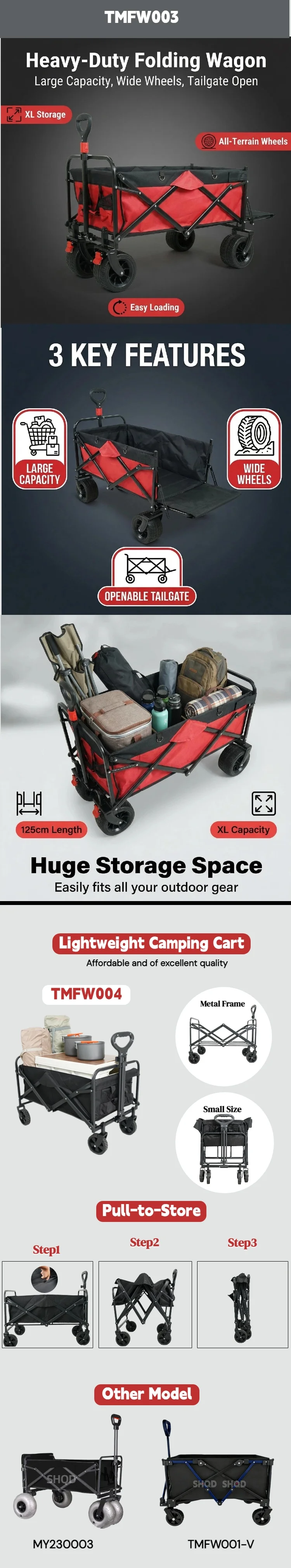 Vagon Plegable Foldable Beach Picnic Heavy Duty Collapsible Folding Wagon Garden Cart Trolley Camping Cart