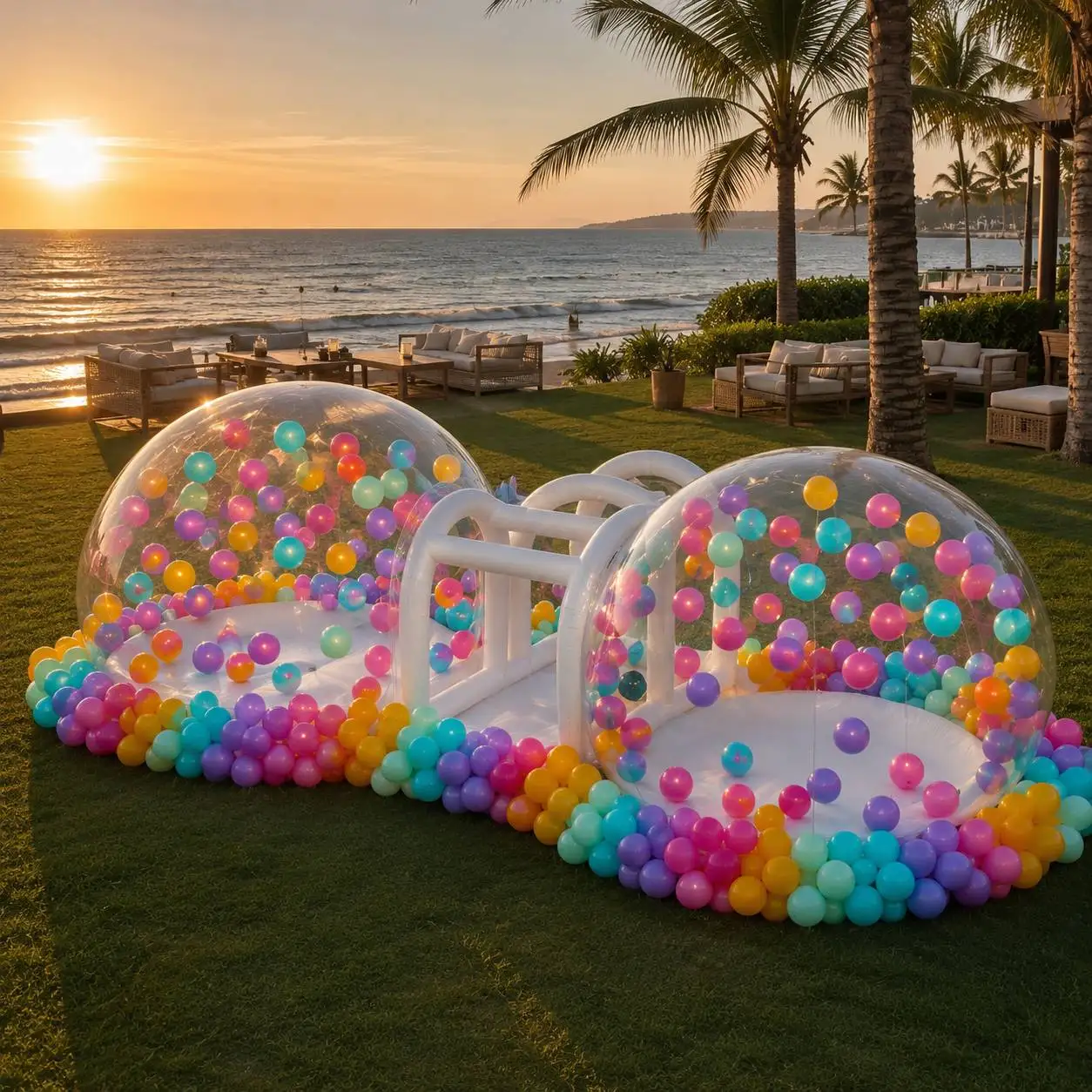 Thickened PVC connected bubble house, popular transparent ball pit, children's birthday party inflatable play toy
