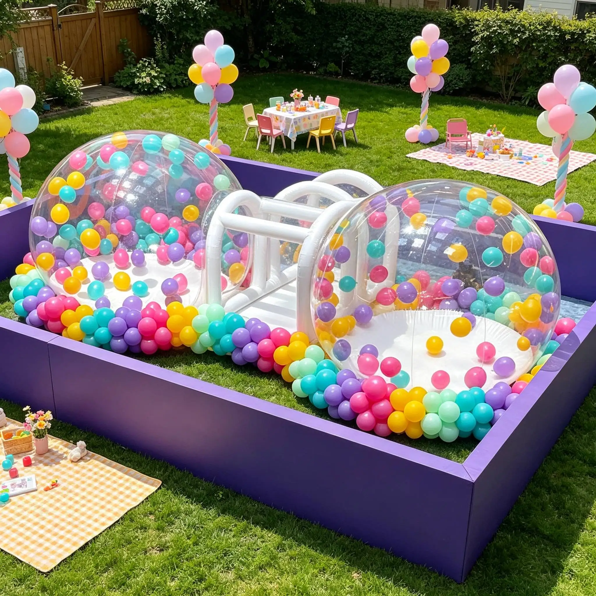 Thickened PVC connected bubble house, popular transparent ball pit, children's birthday party inflatable play toy