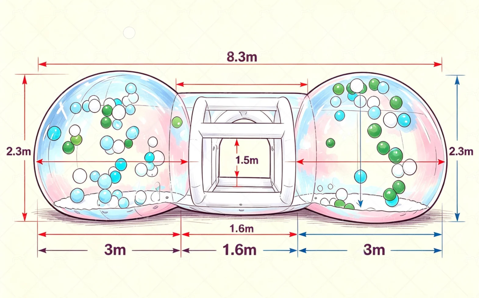 Thickened PVC connected bubble house, popular transparent ball pit, children's birthday party inflatable play toy