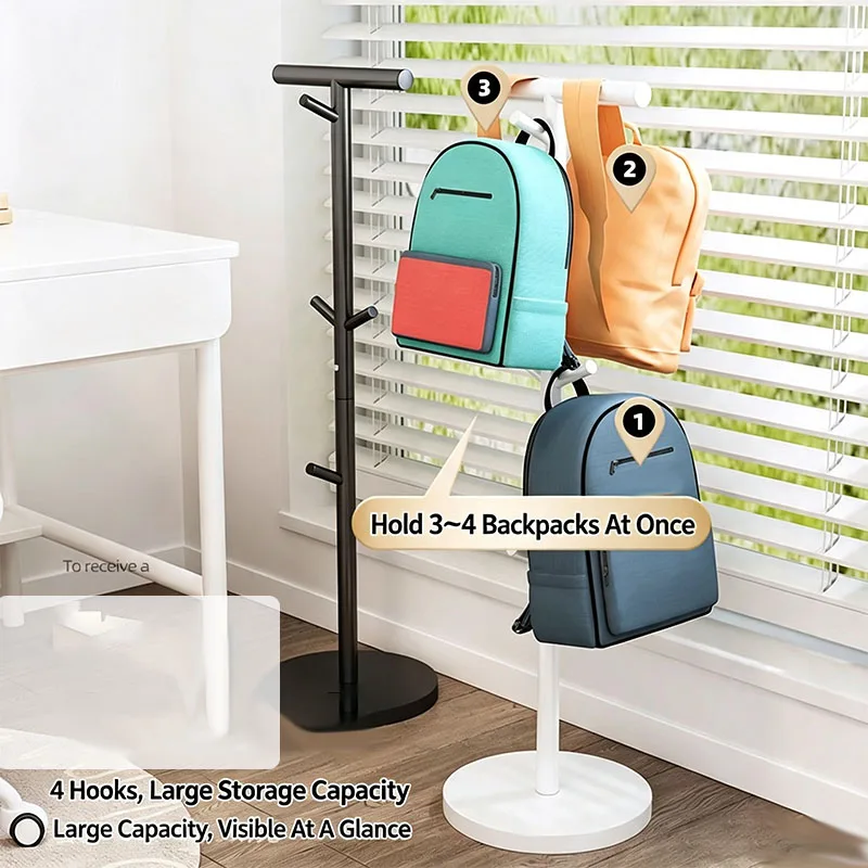 Freestanding Metal Coat Rack Heavy Duty Backpack Holder Floor Garment Hat Umbrella Organizer for Entryway Bedroom