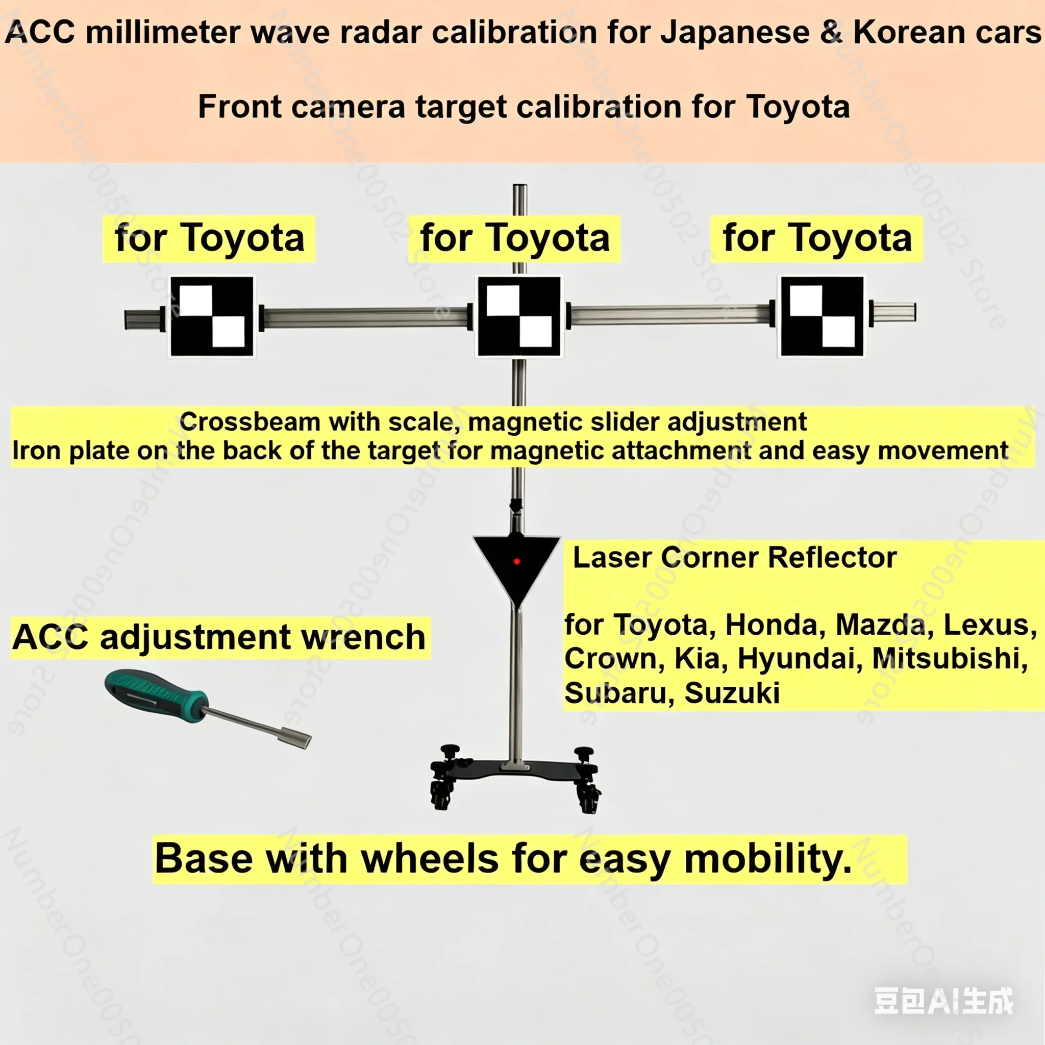 ADAS Calibration Tool with ACC MmWave Radar for Honda, Mitsubishi, Subaru, Suzuki, Kia, Mazda and Front Camera Calibration for T