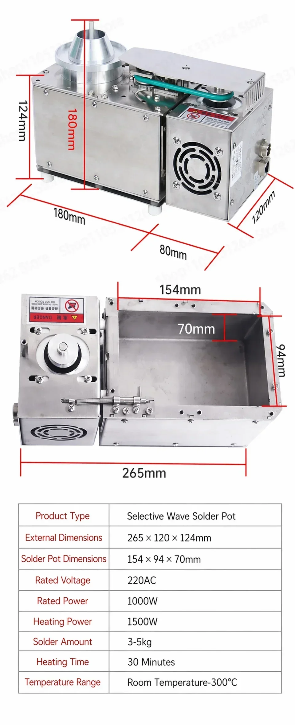 Benchtop Selective Solder System 1500W 5KG PCB Rework Station Lead-Free Solder Fountain PID Temp Control Through-Hole 110V