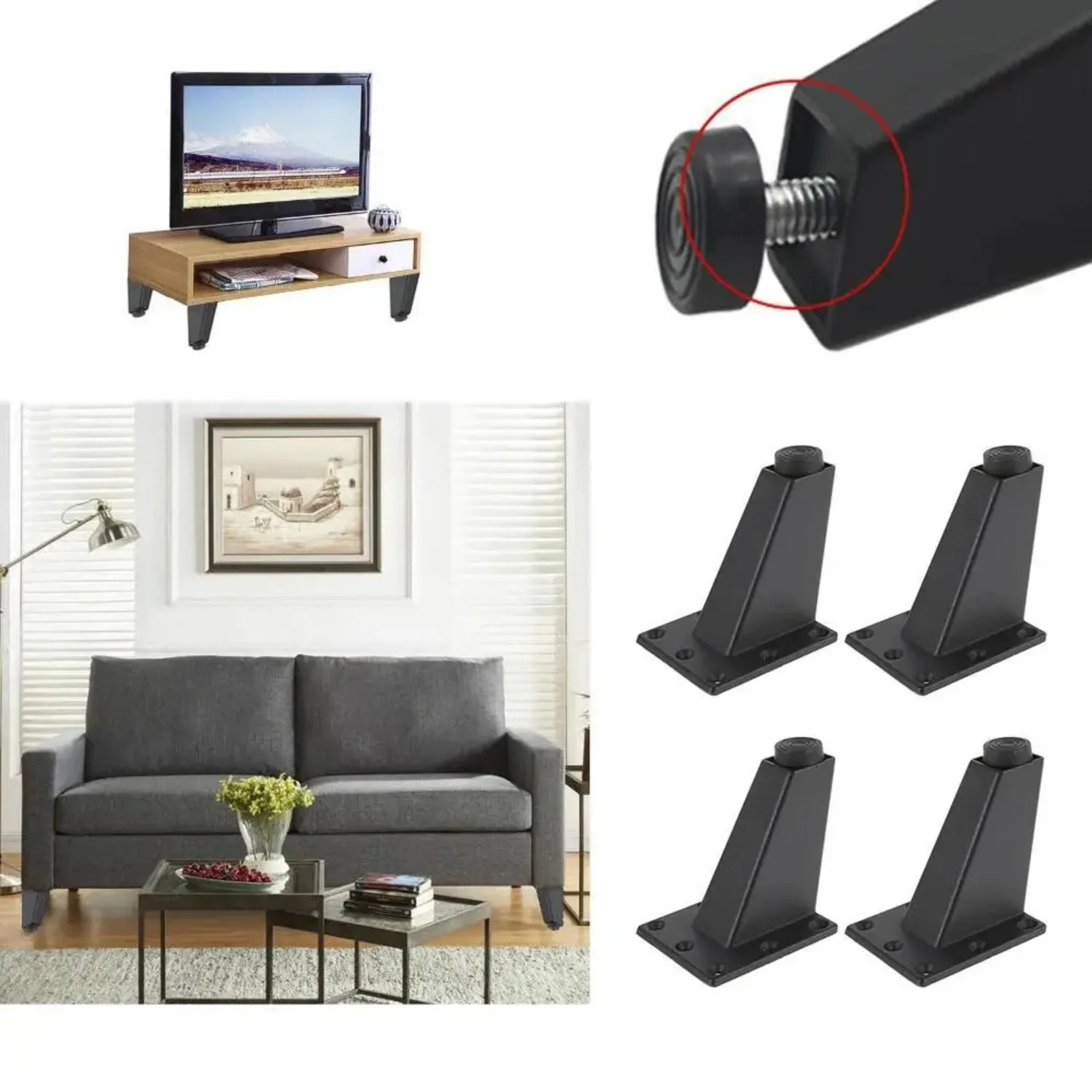 4 Pcs Adjustable Metal Furniture Leg Sofa Bed TV Cabinet Legs Furniture Feet Thick Aluminum Alloy Table Cabinets Feets
