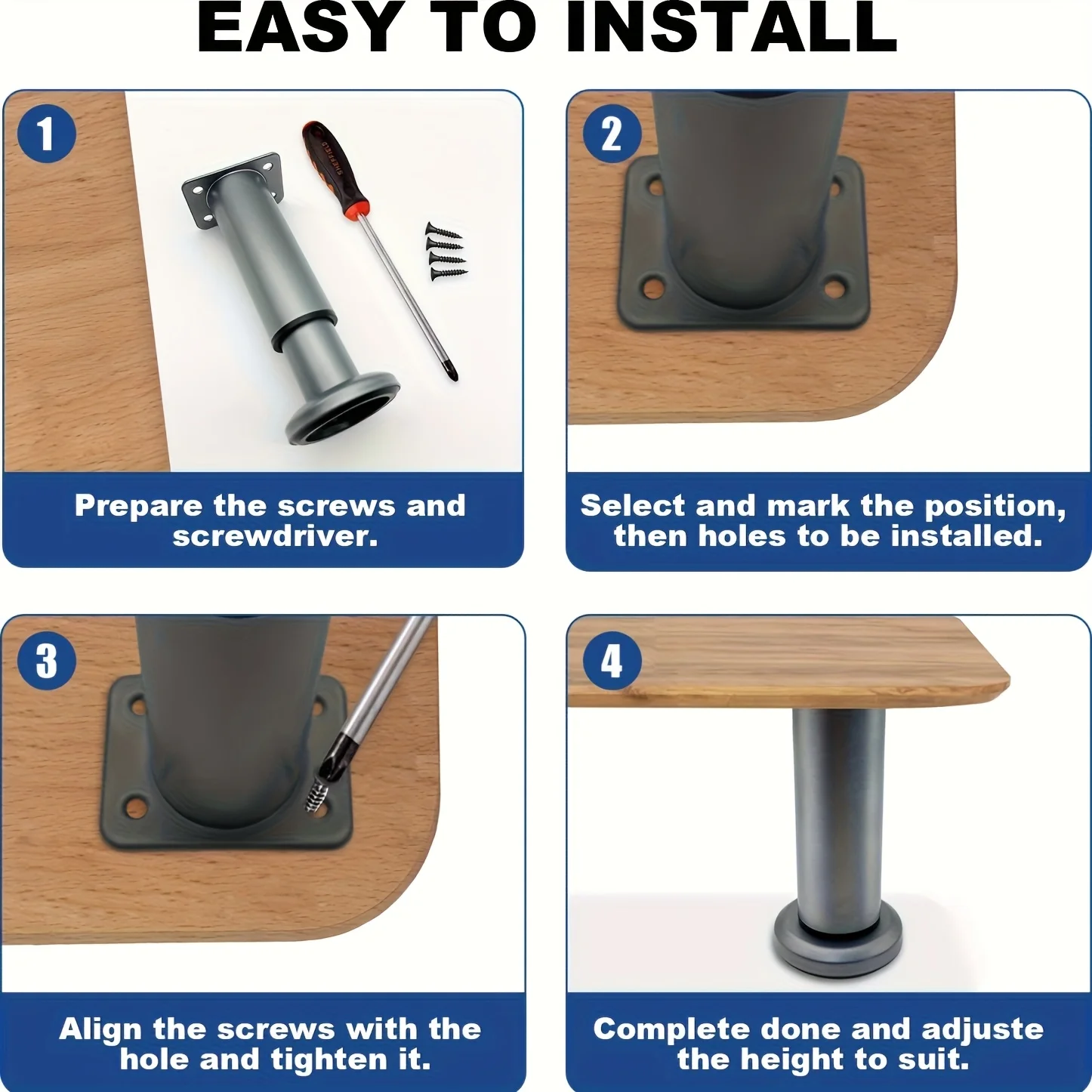 Heavy Duty Adjustable Furniture Legs - Tool-Free Height Adjustment (4.72" to 16.5" /12-42cm), Sturdy Metal Construction