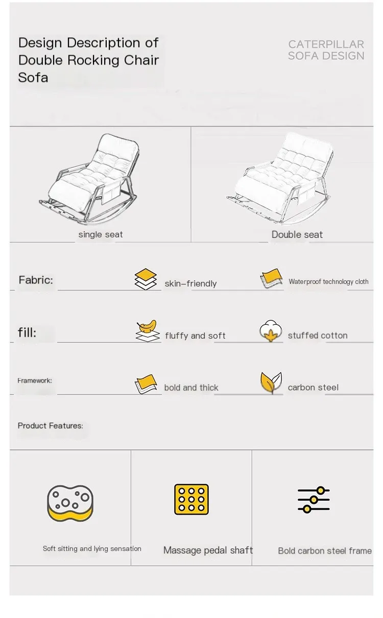 Double Rocking Chair Adults Casual Sleeping for Home Use, Nap Lounge Chair Balcony Living Room Lazy Person Leisure Chair