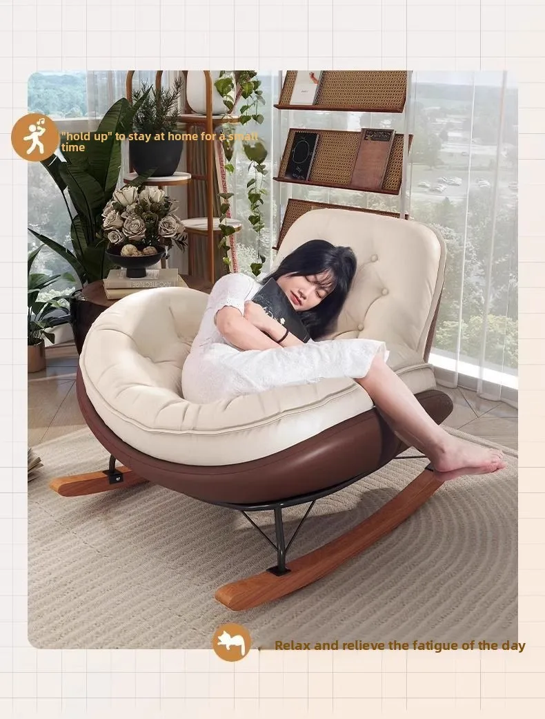 Modern, Penguin, Rocking Chair, Deck Chair, Balcony, Home, Leisure Chair Living Room, Light Luxury, Honeycomb, Pull Button, Lazy