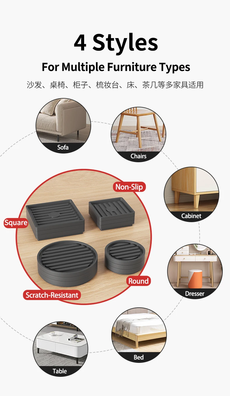 Furniture Anti-Slip Pads: For Furniture, Cabinet, Table & Chair, Sofa, Household Sundry Rack Feet, And Adjustable Foot Pads