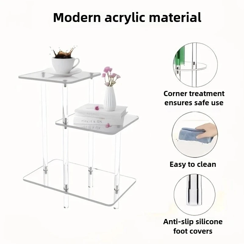Transparent Acrylic Coffee Table Modern Sofa Beside Corner Tables Simple Living Room Side Table Portable Bedroom Storage Rack