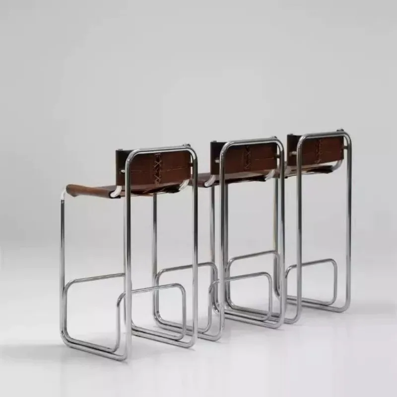 Nordic Light Luxury Bar Chair Home Stainless Steel High Chair Living Room Backrest Comfortable Dining Chairs