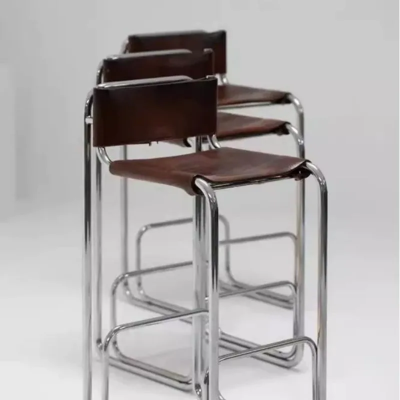 Nordic Light Luxury Bar Chair Home Stainless Steel High Chair Living Room Backrest Comfortable Dining Chairs