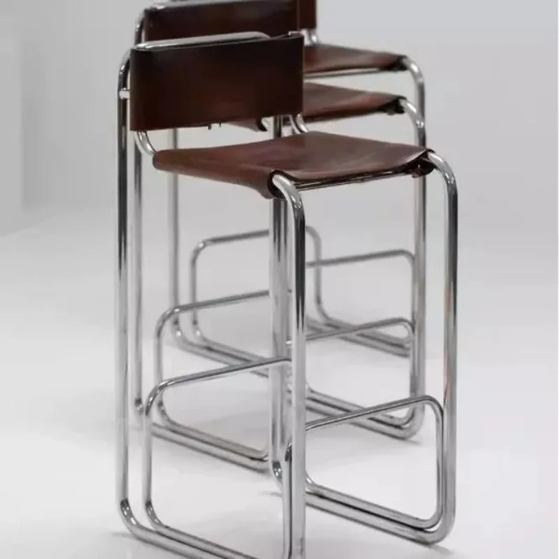 Nordic Light Luxury Bar Chair Home Stainless Steel High Chair Living Room Backrest Comfortable Dining Chairs