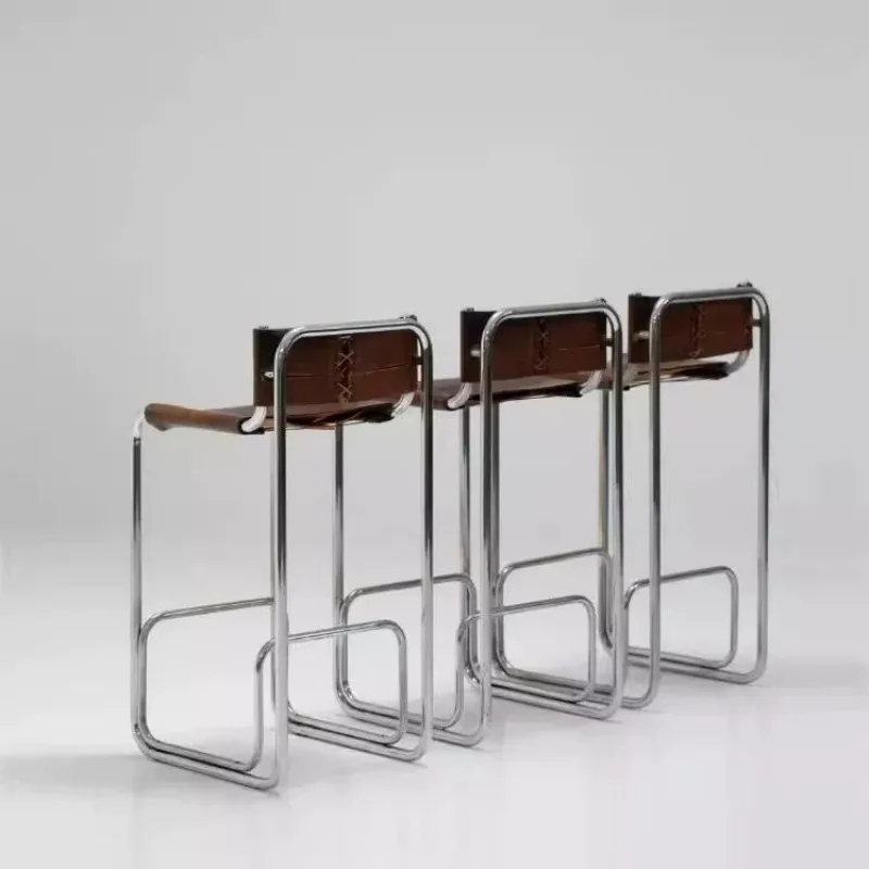 Nordic Light Luxury Bar Chair Home Stainless Steel High Chair Living Room Backrest Comfortable Dining Chairs