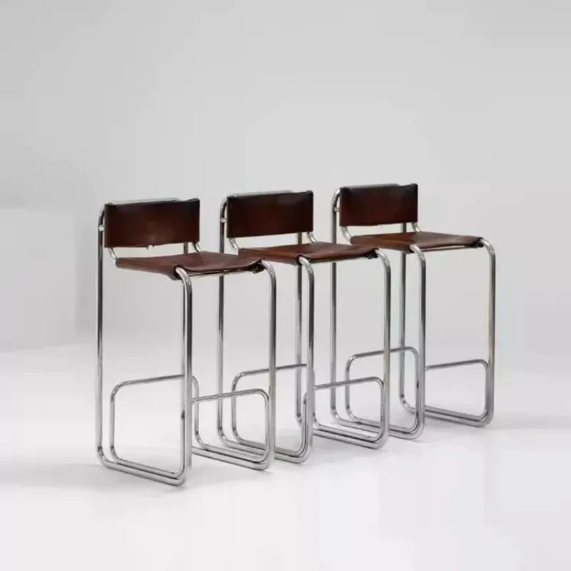 Nordic Light Luxury Bar Chair Home Stainless Steel High Chair Living Room Backrest Comfortable Dining Chairs
