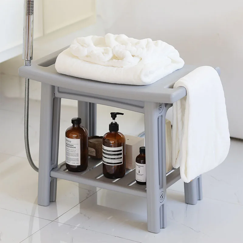 1PC Shower Stool Shower Bench Stool With Storage Shelf Household Waterproof Bathroom Spa Shower Seat Stool For Bathroom Home Use