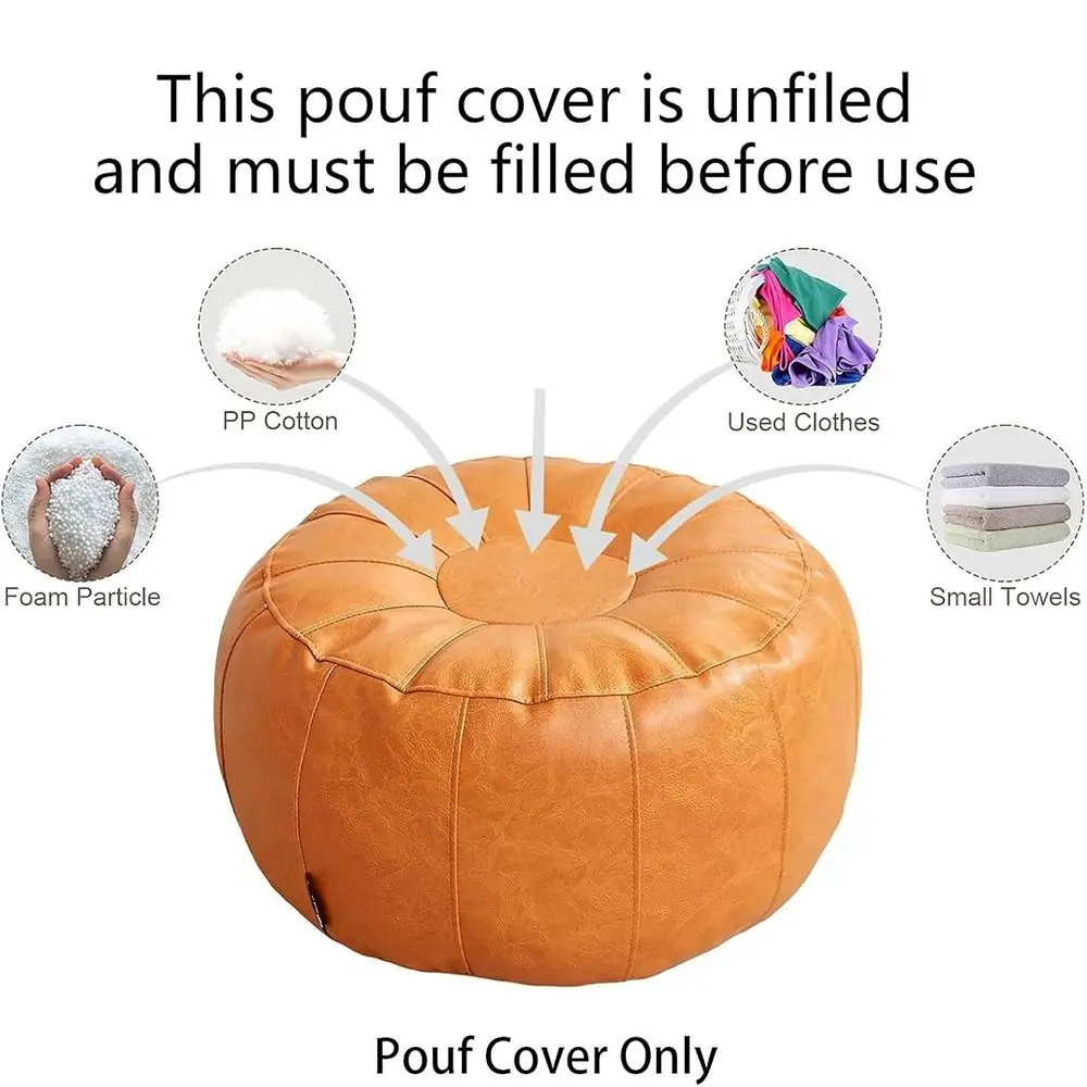 PU Leather Unstuffed Storage Leg Bench Round Need to Fill Clothes Storage Pouf Large Capacity Non-Slip Ottoman Seat Living Room