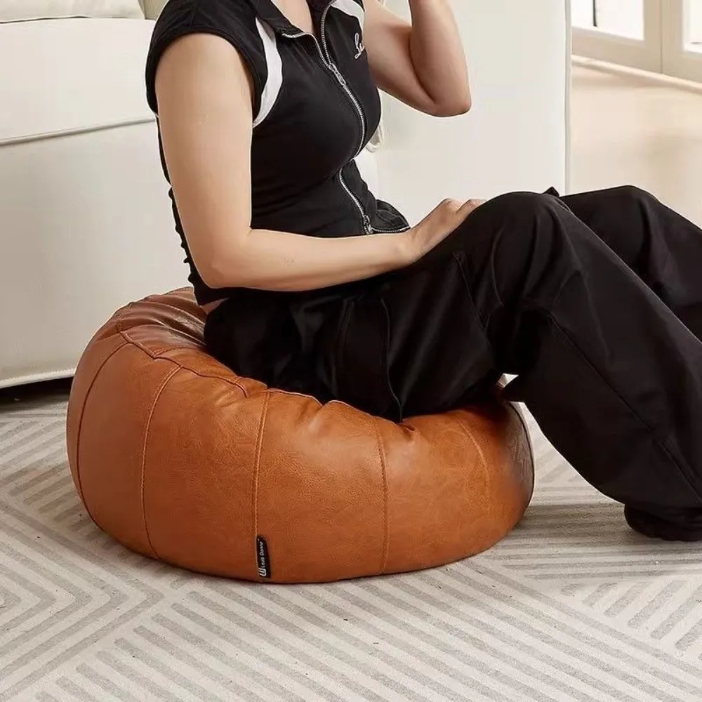 PU Leather Unstuffed Storage Leg Bench Round Need to Fill Clothes Storage Pouf Large Capacity Non-Slip Ottoman Seat Living Room