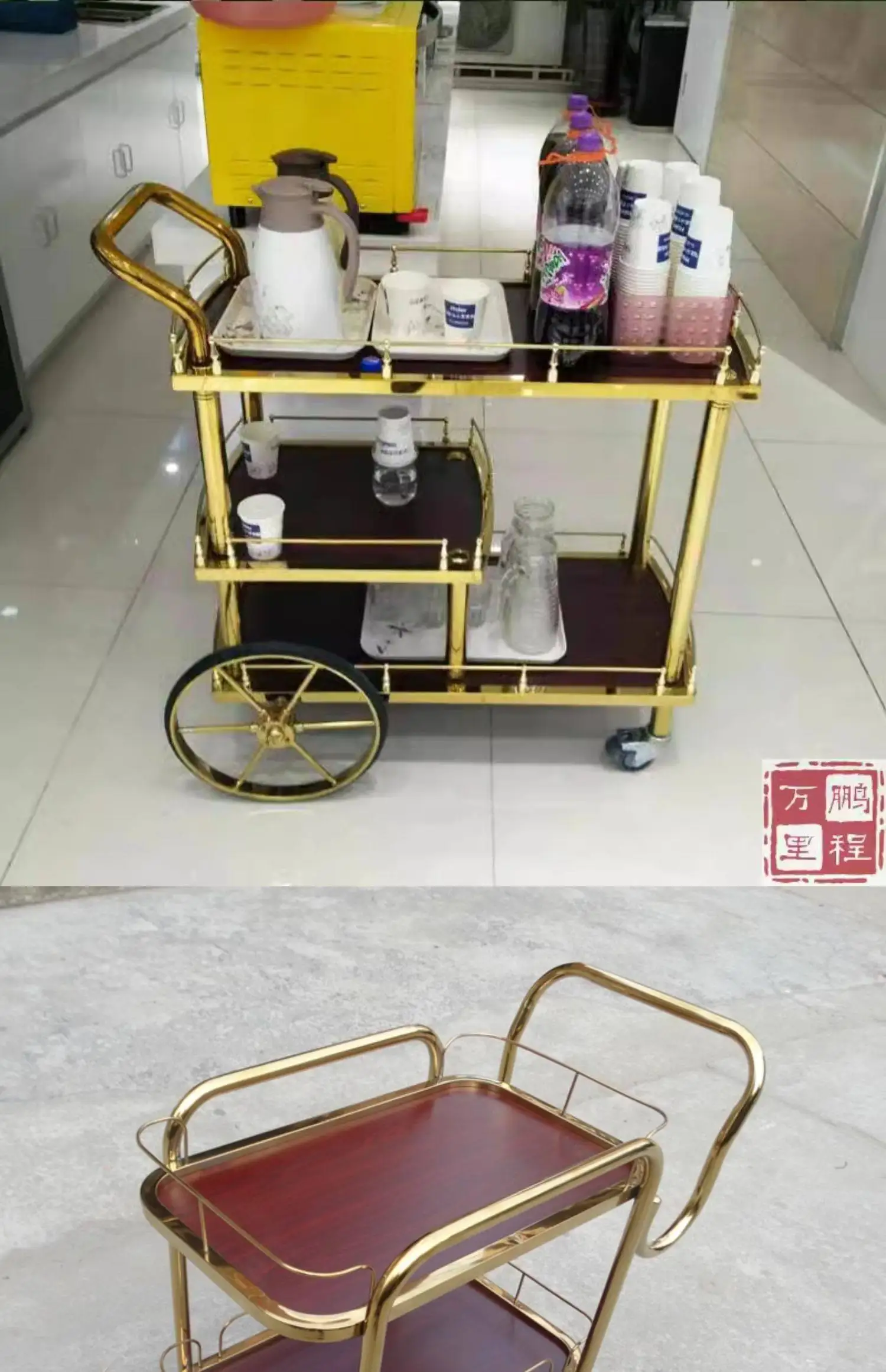 Cake Trolley Stainless Steel Dining Cart KTV Wine Hotel Service Tea Cart Three Layers, Snack Delivery Cart