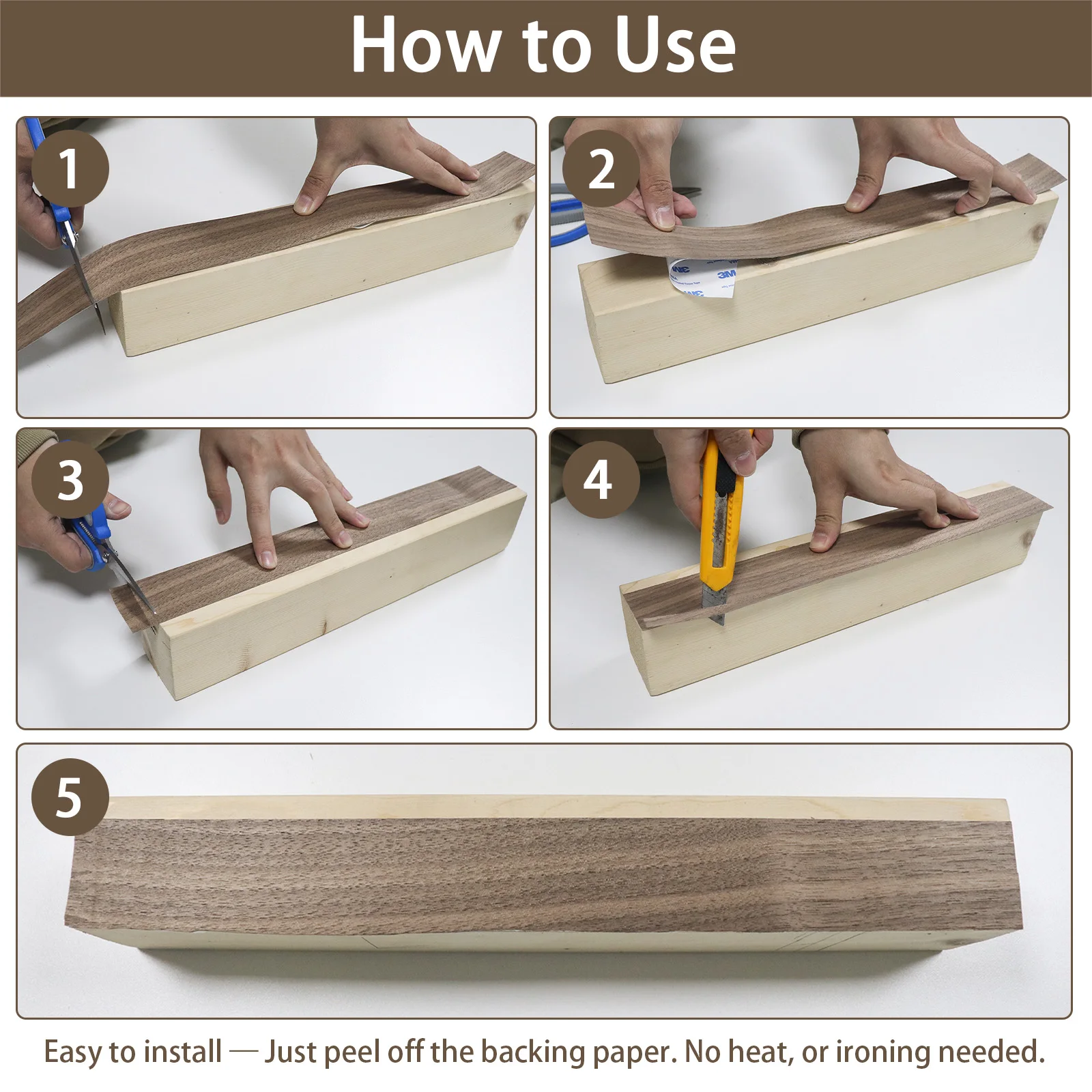 Double-Sided Adhesive Backing Walnut Edge Banding 3/4 inch 2inch Real Wood Tape Banding for Furniture Restoration/Cabinet Repair