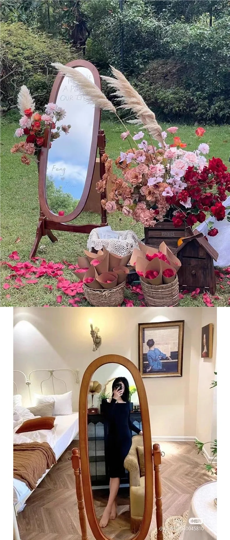 Korean Blogger Ins Style Floor Mirror Bedroom Retro French Medieval Style Dressing Mirror Source Factory One Piece Wholesale