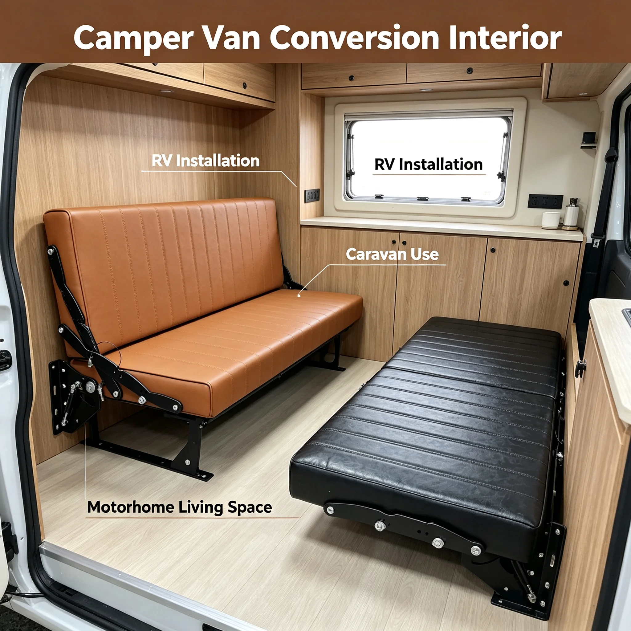 Space-saving PU Leather RV Wall-mounted Flip-over Sofa Bed for RVs and Caravans