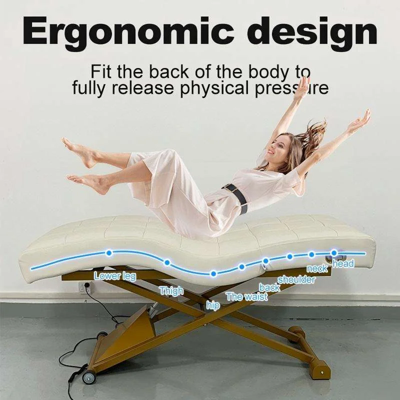 Curved Electric Lash Bed Memory Foam Massage Table Buff Synthetic Leather Metal Frame For Beauty Salon Spa Facial Treatment