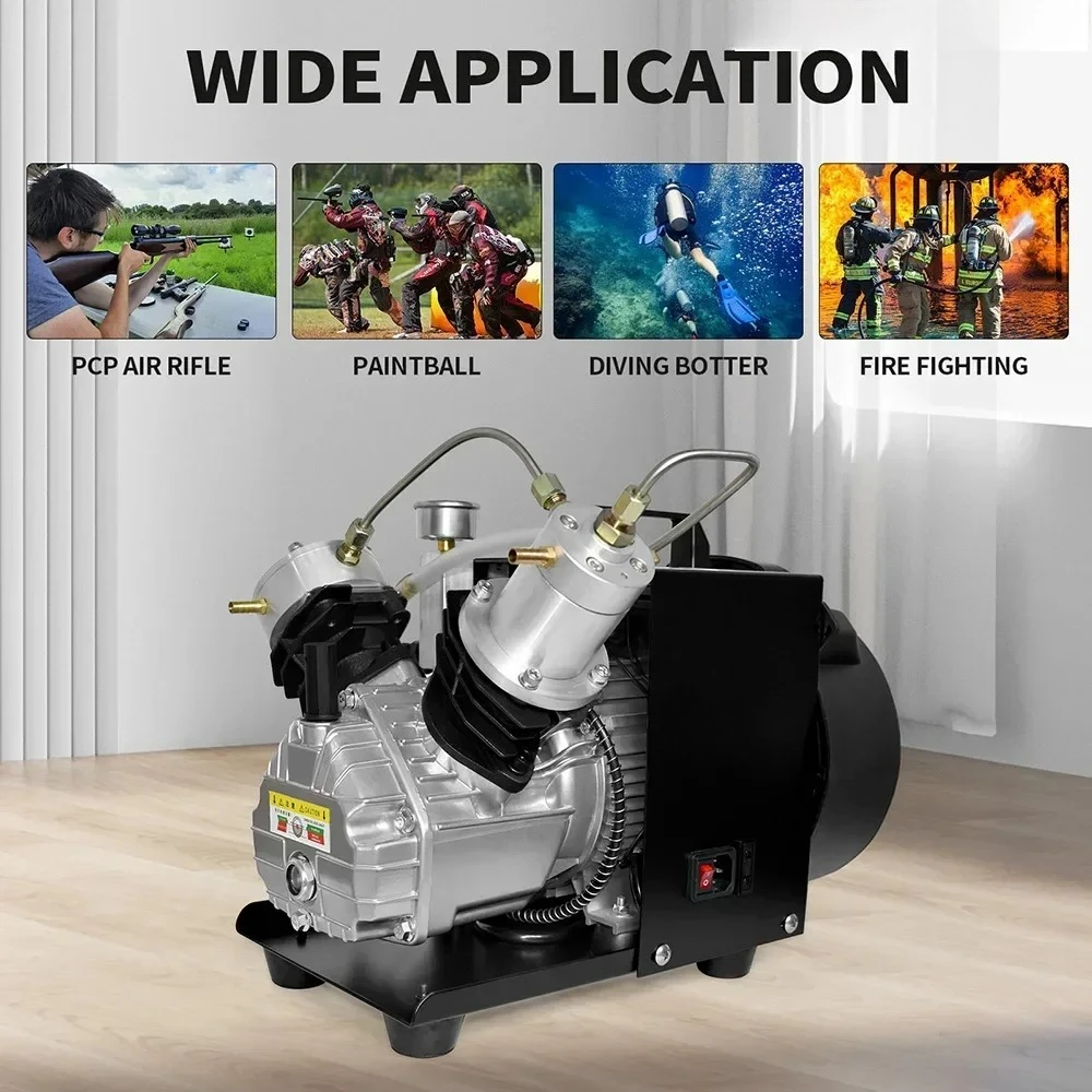 For Rifle Scuba Diving Tank TXEDM041 4500Psi High Pressure PCP Air Compressor with Pneumatic Double Cylinder Built-in Fan