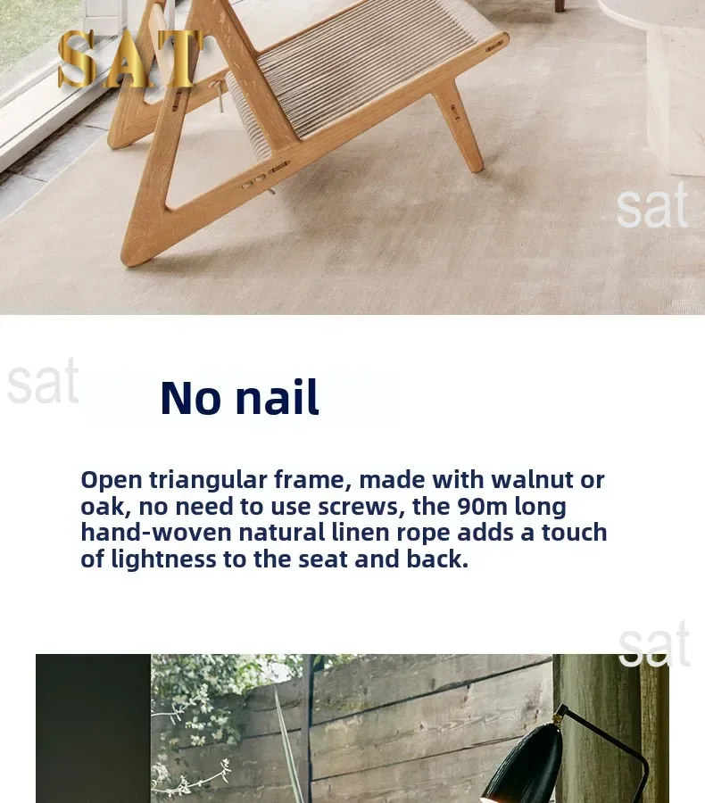 ZHome Designer Balcony Leisure Chair Solid Wood Retro Chair Nordic Living Room Rope Braided Solitary Wind Single Sofa Floor Chai